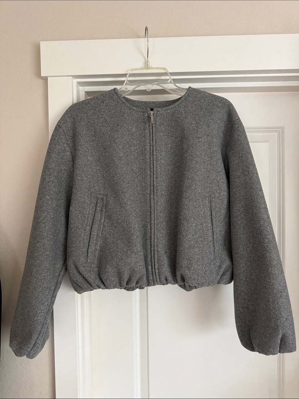 Zara Gray Zip-Up Cropped Bomber Jacket